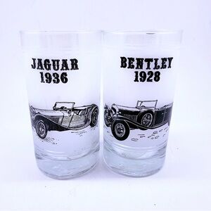 Jaguar and Bentley  Clear Glasses with Black Jaguar 1936 & Bentley 1928 Art
